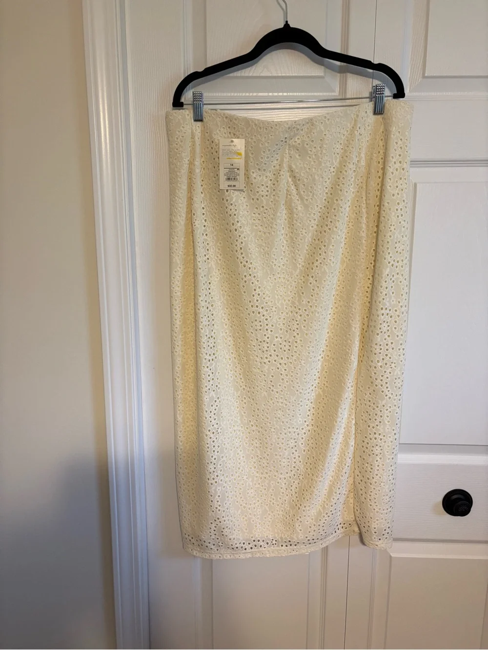 a new day Cream Eyelet Midi Skirt